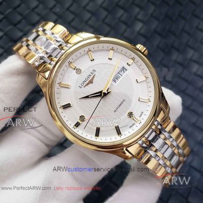 Perfect Replica Longines White Face Yellow Gold Case 2-Tone Bracelet 42mm Men's Watch